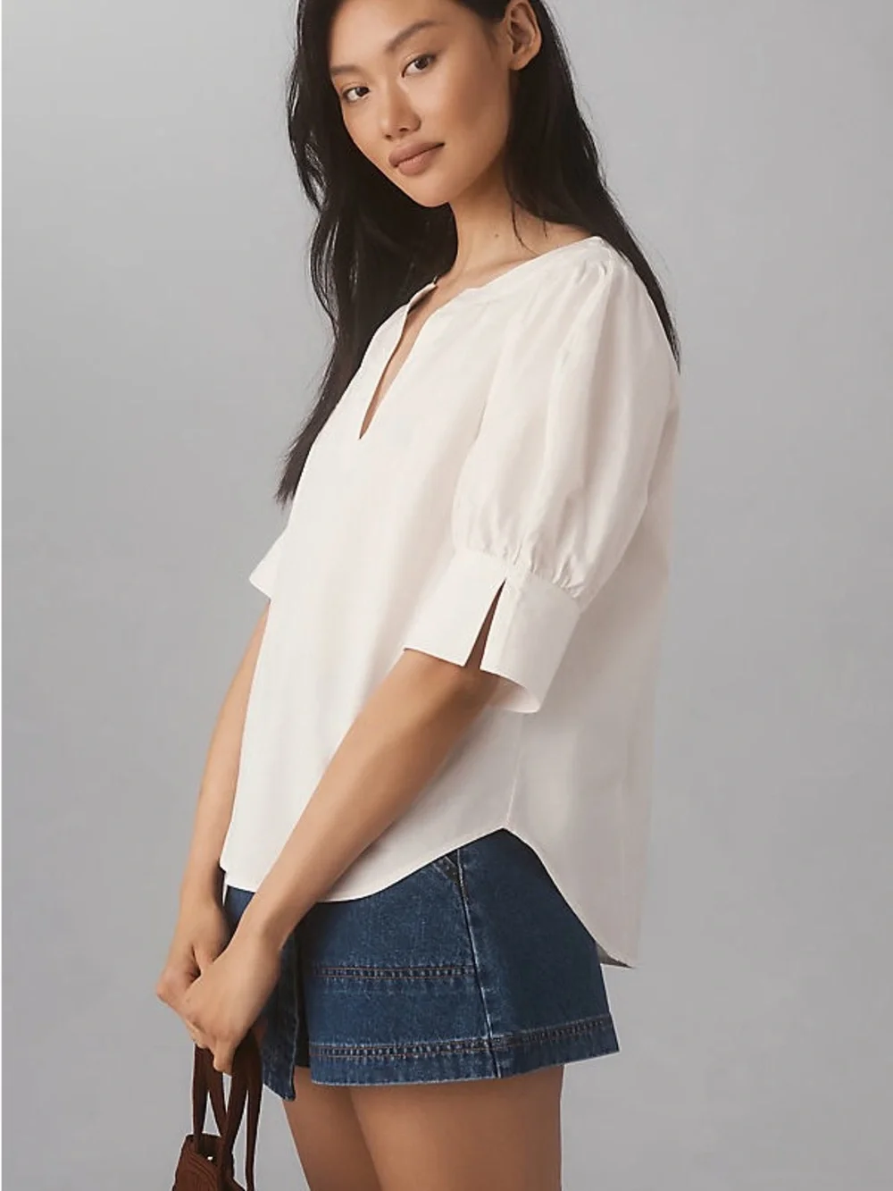 Anthropologie White Split-Sleeve Popover Blouse XL Excellent Condition